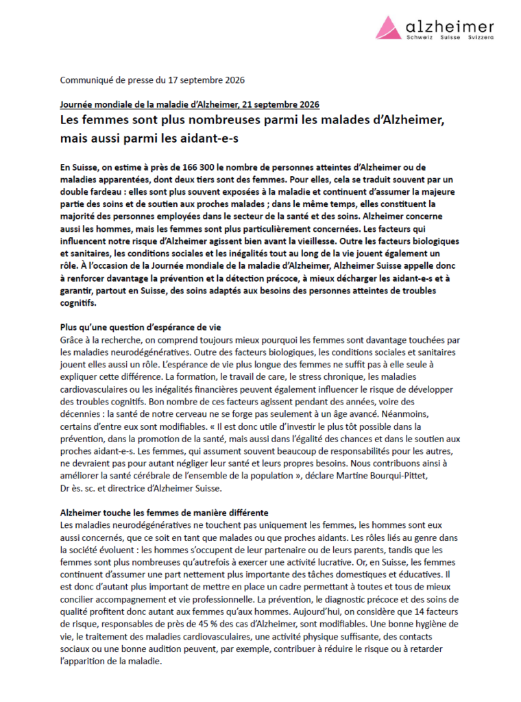 Journée mondiale de la maladie d’Alzheimer, 21 septembre 2026